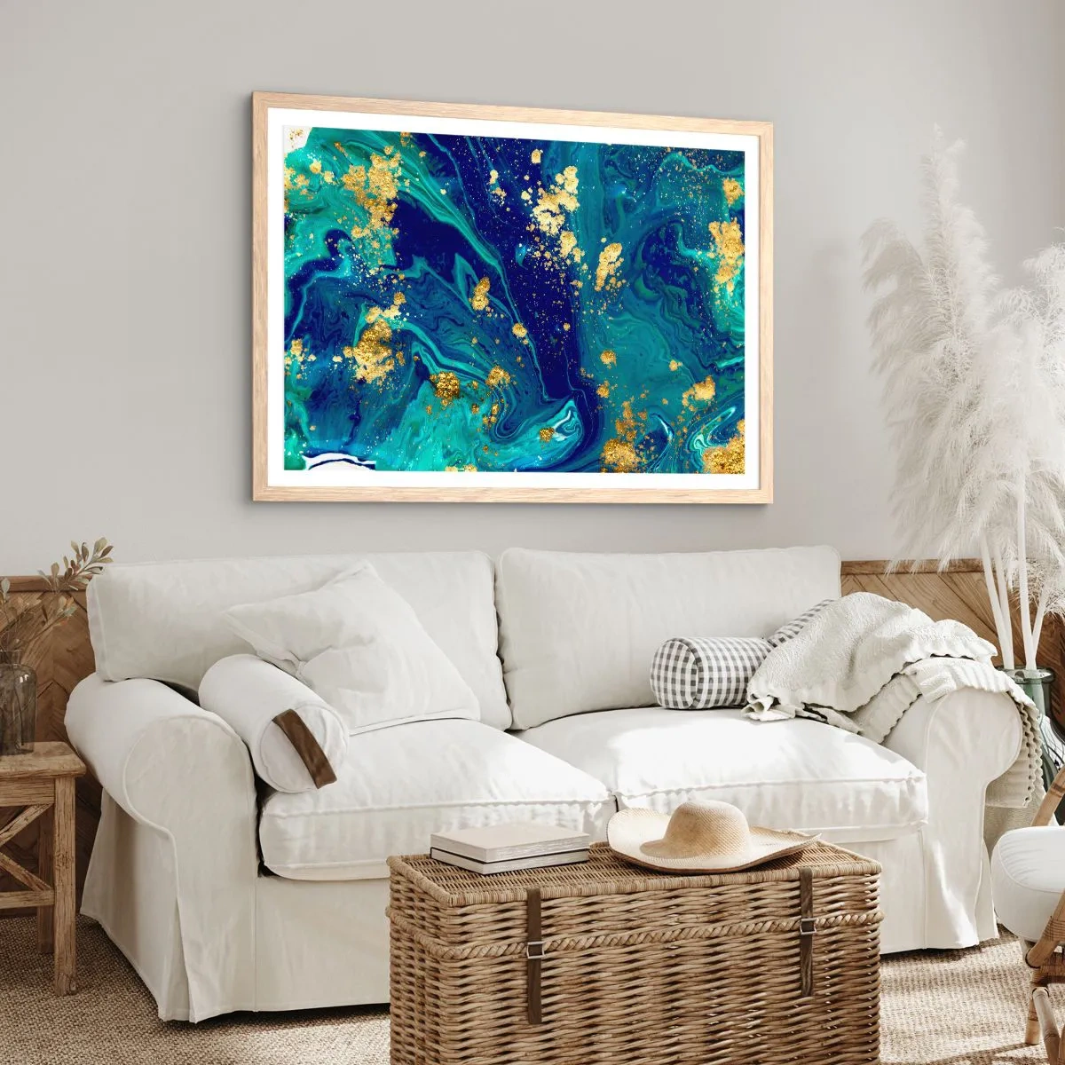 Poszter világos tölgy keretben - Nap pelyhek  - 70x50 cm