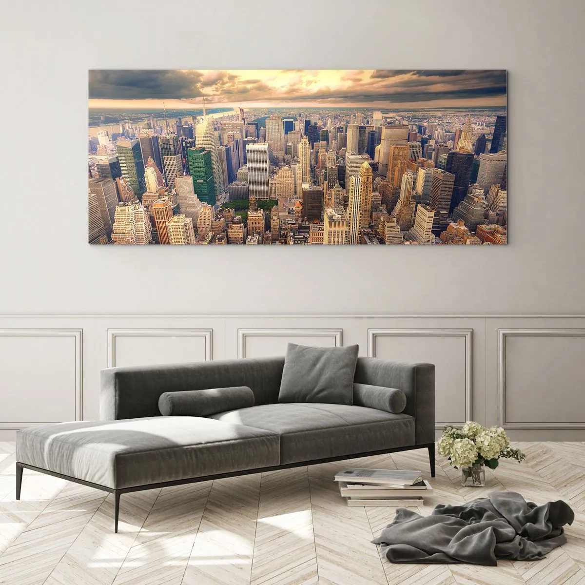 Üveg kép - Aranyozott metropolisz - 160x50 cm