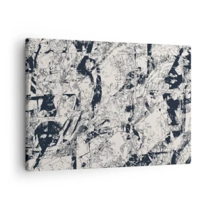 Vászonkép - Absztrakt kompozíció fekete-fehérben, dinamikus elrendezéssel - 70x50cm - Az ellentétek egymásba fonódása - Modern fali dekoráció nappalihoz és hálószobához ARTTOR