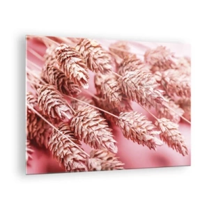 Üveg kép - Szárított kukoricafülek rózsaszín árnyalatokban pasztell háttéren - 70x50cm - Rózsaszín virágos kaszkád - Modern fali dekoráció nappalihoz és hálószobához ARTTOR