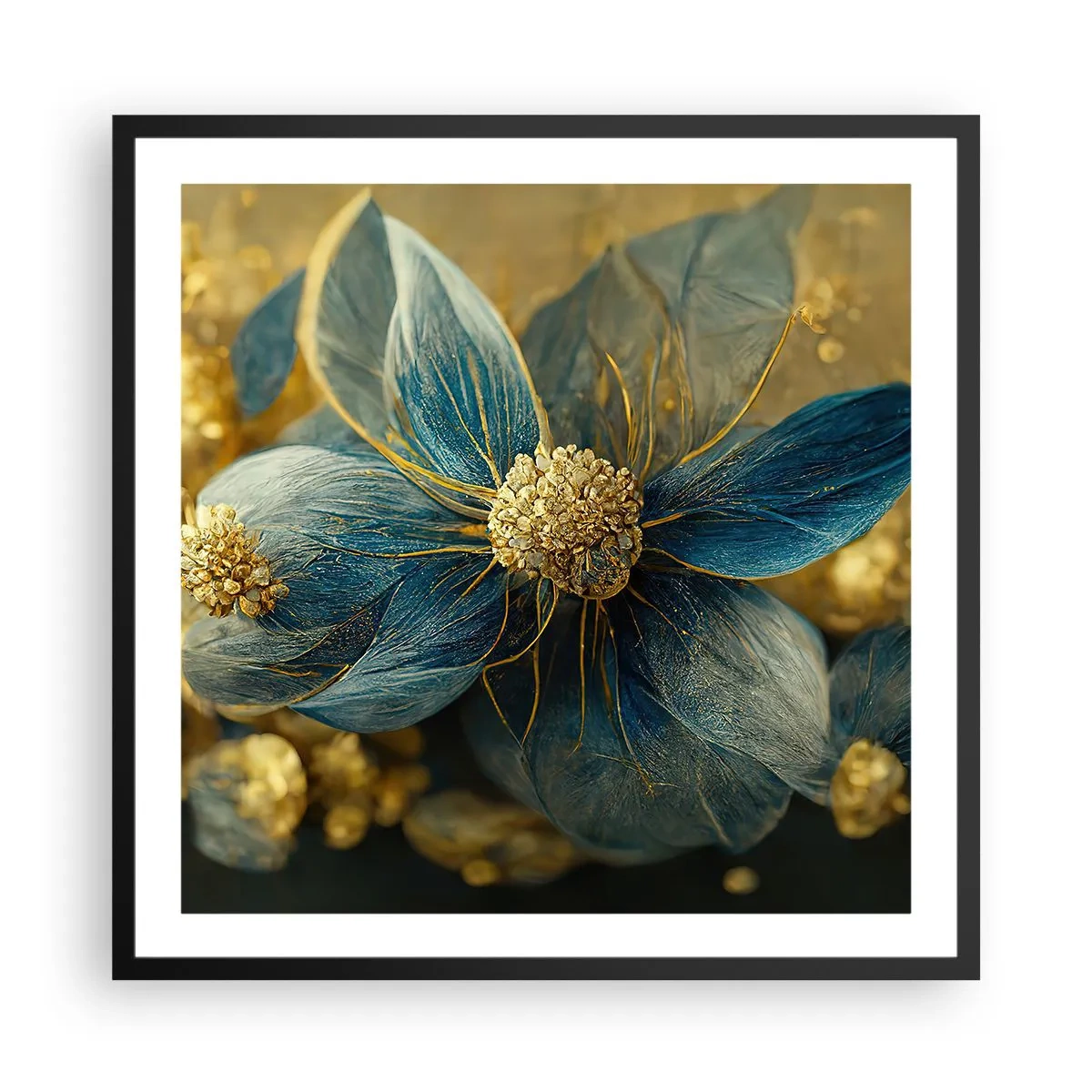 Poszter fehér keretben - Aranyló virág - 60x60 cm
