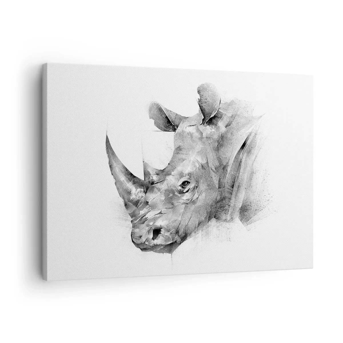 Vászonkép - Orrszarvú művészi portréja fekete-fehérben - 70x50cm - Afrikai portré - Modern fali dekoráció nappalihoz és hálószobához ARTTOR