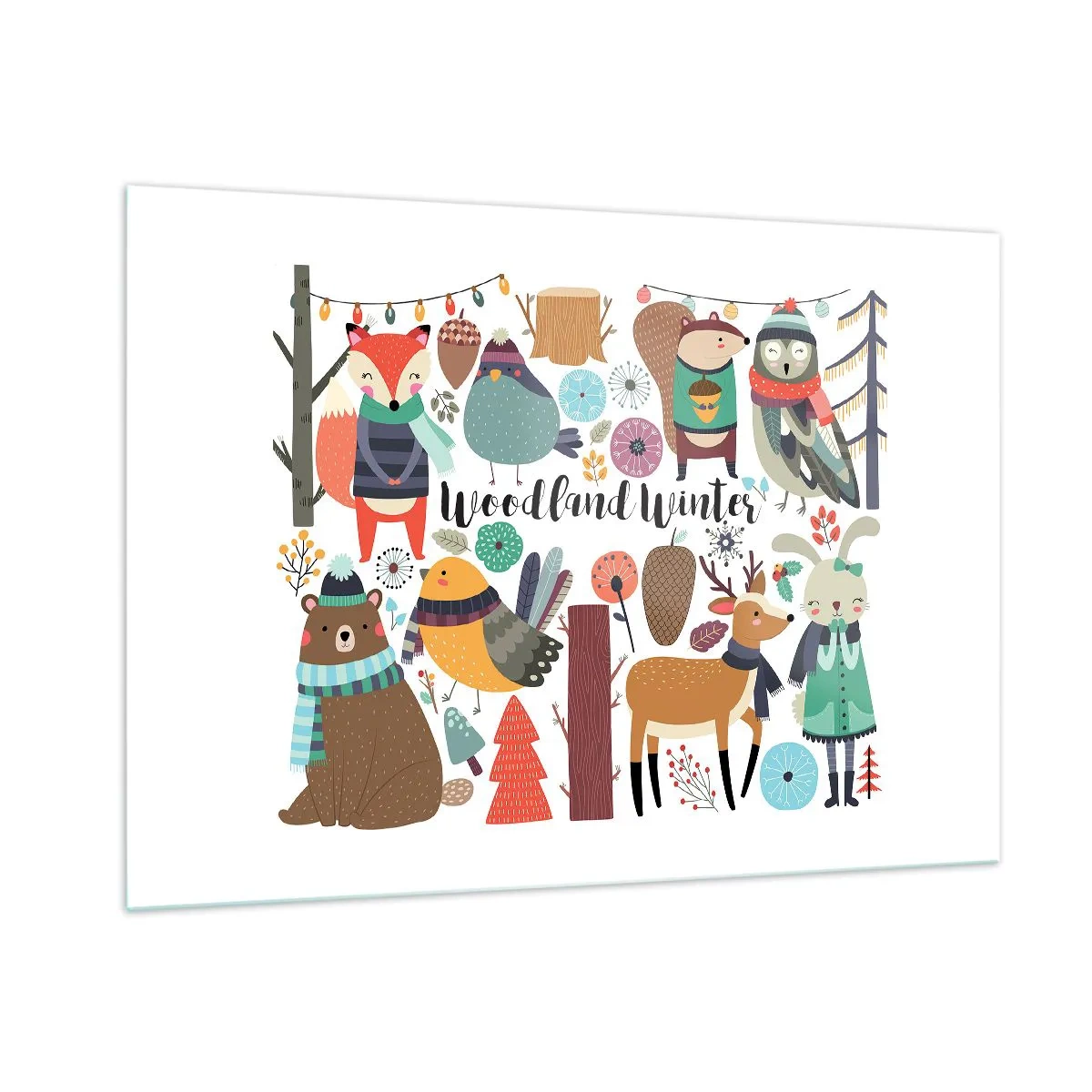 Üveg kép - Mesebeli ünnepek az erdőben - 100x70 cm