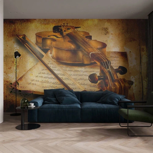 Fotótapéta Premium Sand - Azonnal szükség van egy virtuózra - Hegedű, Zene, Hangjegyek - 100x70 cm