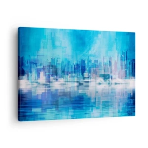 Vászonkép - Absztrakt városi panoráma kék árnyalatokban - 70x50cm - Kékbe merült - Modern fali dekoráció nappalihoz és hálószobához ARTTOR