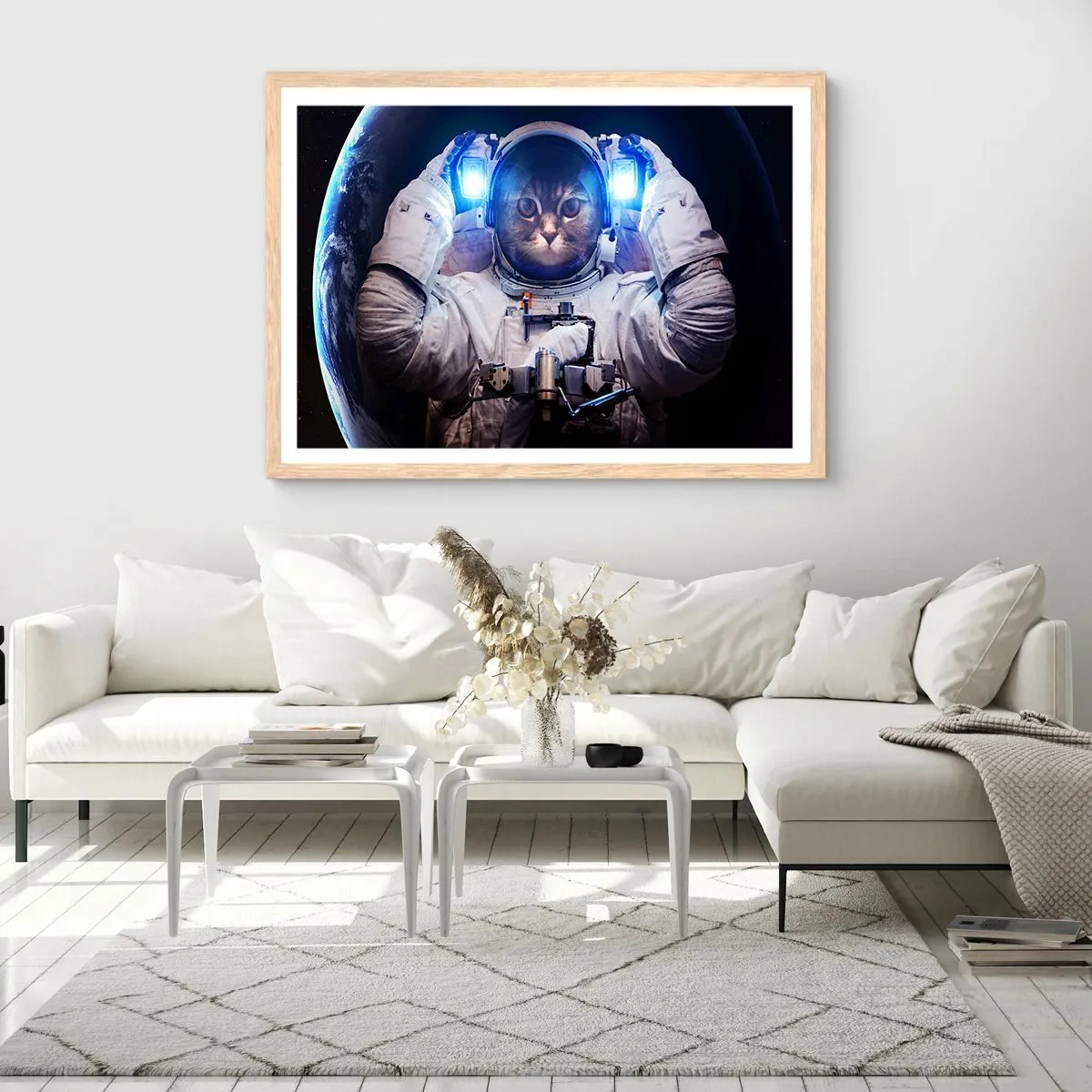 Poszter világos tölgy keretben - Houston, baj van - 100x70 cm