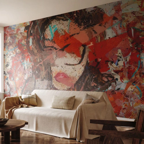 Fotótapéta Standard Eco - Egy nő absztrakt portréja meleg színekkel - 100x70cm - Senki sem tudja, hogy milyen vagy valójában - Modern fali dekoráció nappalihoz és hálószobához ARTTOR