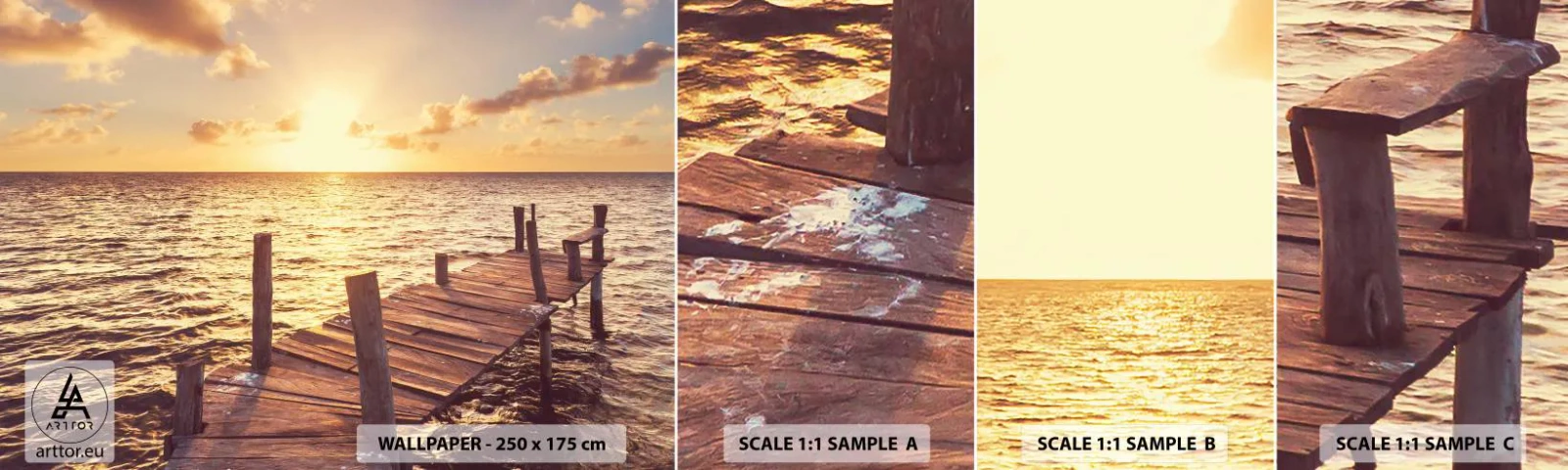 Fotótapéta Minta Öntapadós Deluxe Sticker - A szelídség aranyföldje - Tájkép, Tenger, Fa híd - 100x30 cm