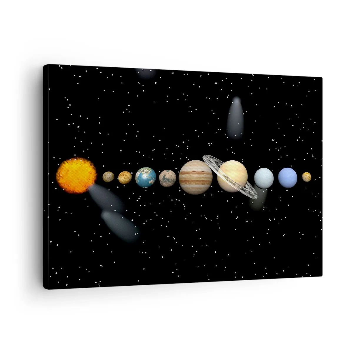 Vászonkép - A Naprendszer bolygókkal az űrben lévő csillagok hátterében - 70x50cm - És a bolygók őrülnek, őrülnek... - Modern fali dekoráció nappalihoz és hálószobához ARTTOR
