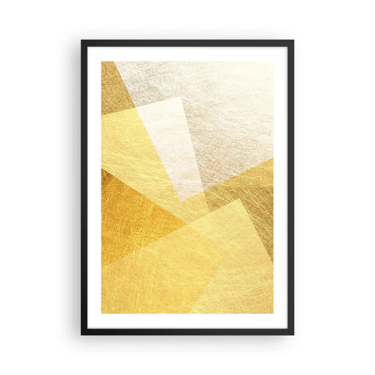 Poszter fehér keretben - Arany geometrikus absztrakció fémes hatással - 50x70cm - A geometria időjárása - Modern fali dekoráció nappalihoz és hálószobához ARTTOR