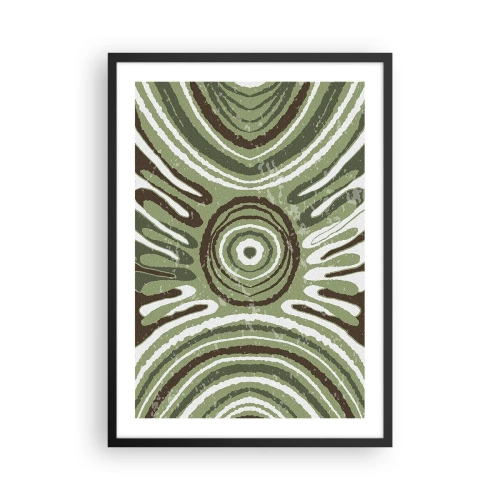 Poszter fehér keretben - Szimmetrikus absztrakt minta zöld árnyalatokban - 50x70cm - Az érzelmek robbanása - Modern fali dekoráció nappalihoz és hálószobához ARTTOR