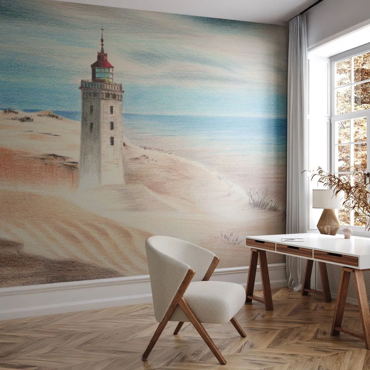Öntapadós Fotótapéta Deluxe Sticker - Mindig a tengert bámulva - Világítótorony, Strand, Tenger - 250x175 cm