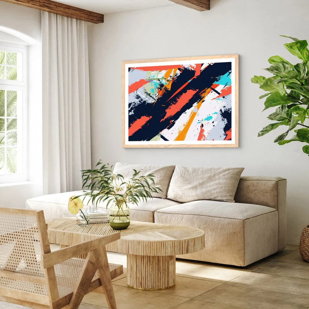 Poszter világos tölgy keretben - Dinamikus kompozíció - 100x70 cm