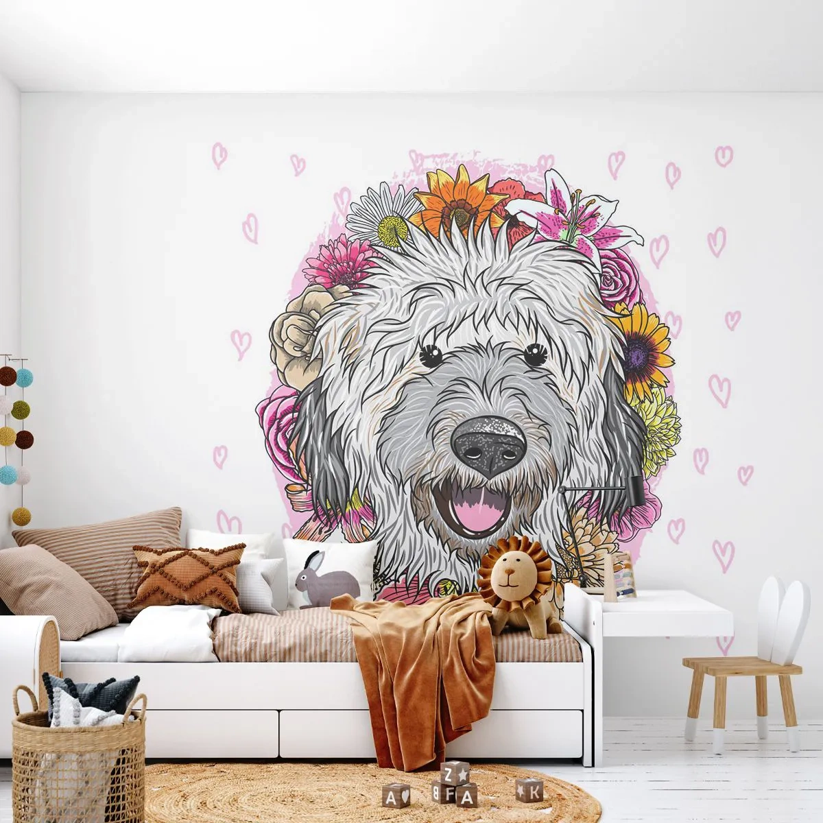 Fotótapéta Premium Sand - Kölyökkutya öröm - Absztrakció, Kutya, Gyerekeknek - 100x70 cm
