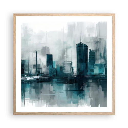 Poszter világos tölgy keretben - Esőszínű város - 60x60 cm