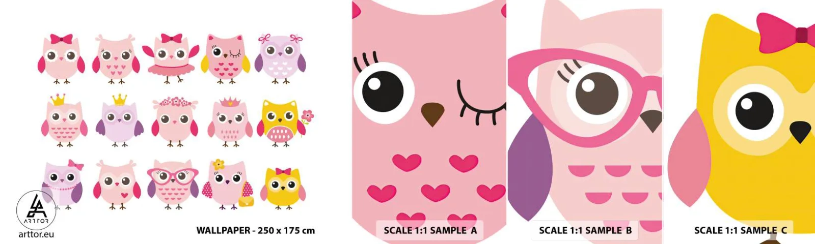 Fotótapéta Minta Öntapadós Deluxe Sticker - Egyik édesebb, mint a másik - Madarak, Bagoly, Gyerekeknek - 100x30 cm