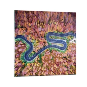 Üveg kép - Kanyargós út az erdőn keresztül - 60x60 cm