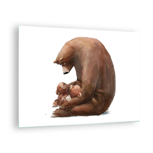 Üveg kép - Egy anyamedve két kis medvebocsot ölel - 70x50cm - Szép álmokat gyerekek - Modern fali dekoráció nappalihoz és hálószobához ARTTOR