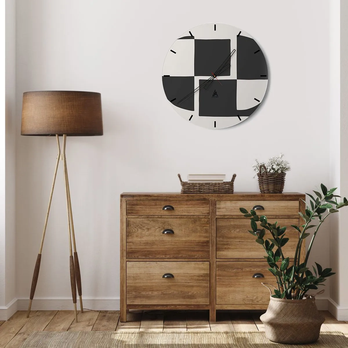 Falióra, Óra - Geometriai kompozíció fekete-fehérben - 30x30cm - Antitézis – szintézis - Modern fali dekoráció nappalihoz, konyhához és hálószobához ARTTOR