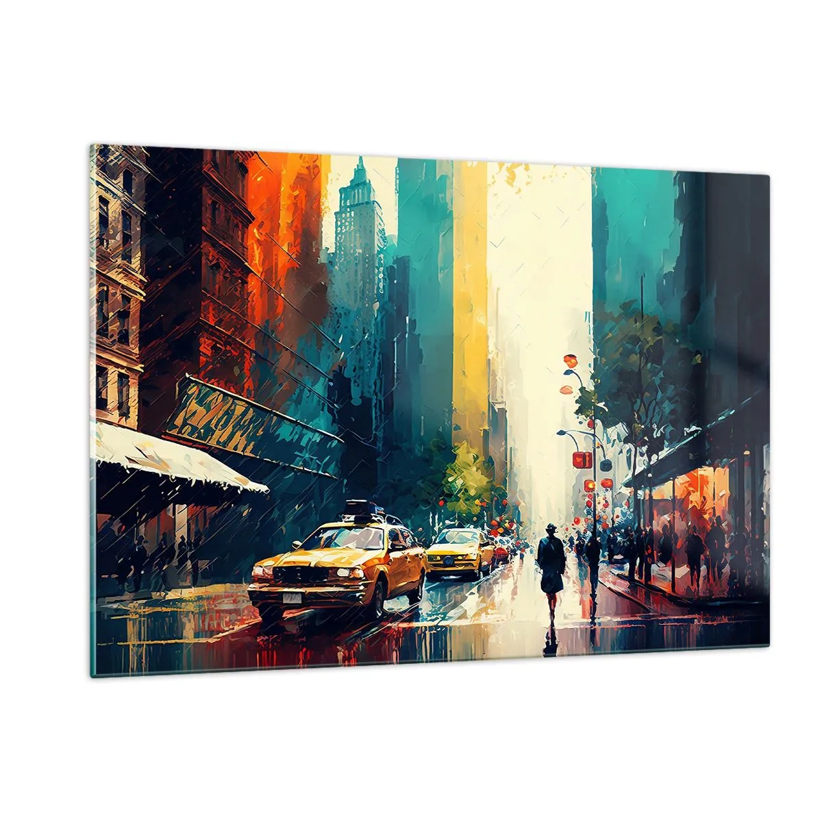 Üveg kép - New York - itt még az eső is színes. - 120x80 cm