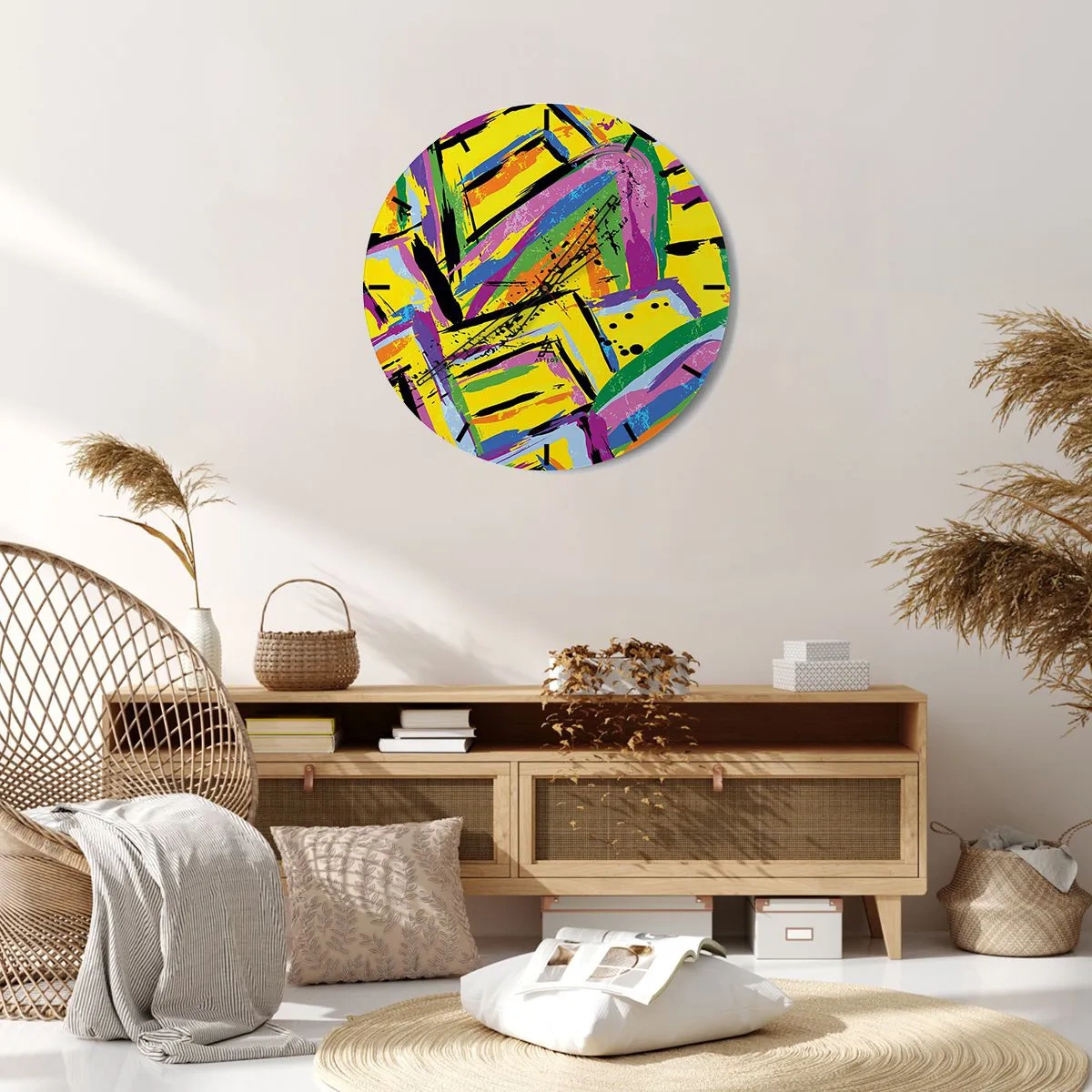 Falióra, Óra - Színes absztrakt minta geometrikus vonalakkal - 30x30cm - Az örömében sikít - Modern fali dekoráció nappalihoz, konyhához és hálószobához ARTTOR