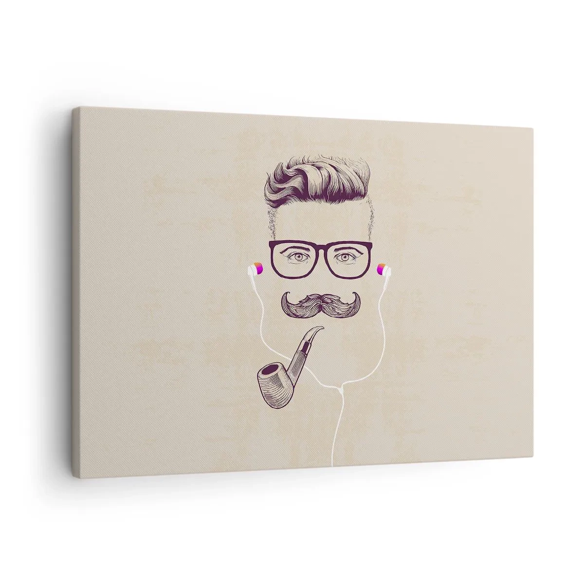 Vászonkép - Retro portré egy férfiról pipával, fejhallgatóval és szemüveggel - 70x50cm - Egy igazi férfi? - Modern fali dekoráció nappalihoz és hálószobához ARTTOR