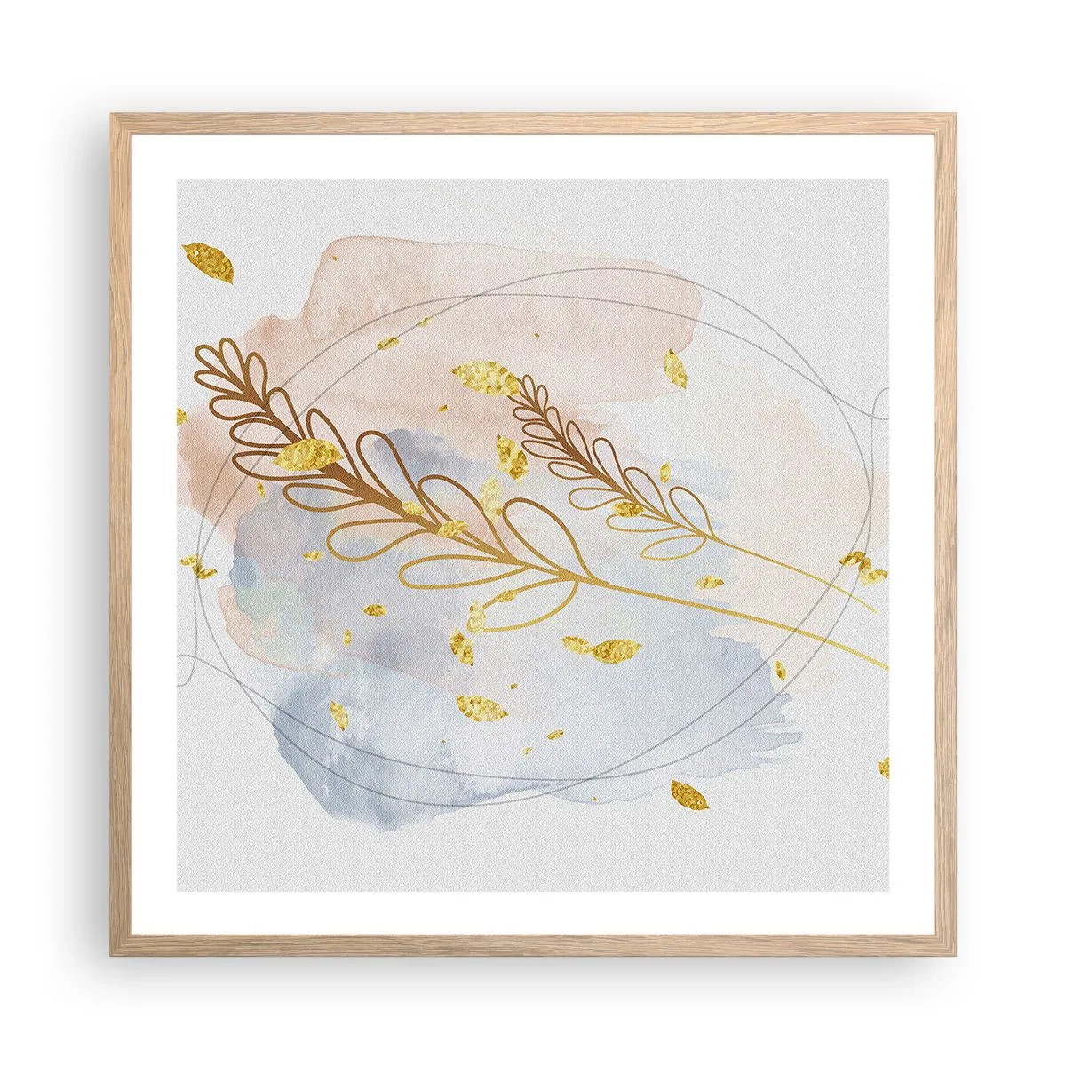 Poszter világos tölgy keretben - Aranyszínű fuvallat - 60x60 cm