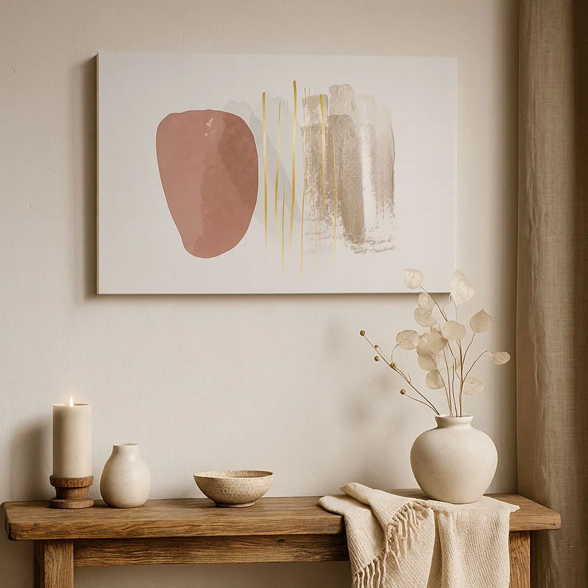 Vászonkép - Absztrakt kompozíció bézs és arany árnyalatokban - 70x50cm - Absztrakt oszlopsor - Modern fali dekoráció nappalihoz és hálószobához ARTTOR