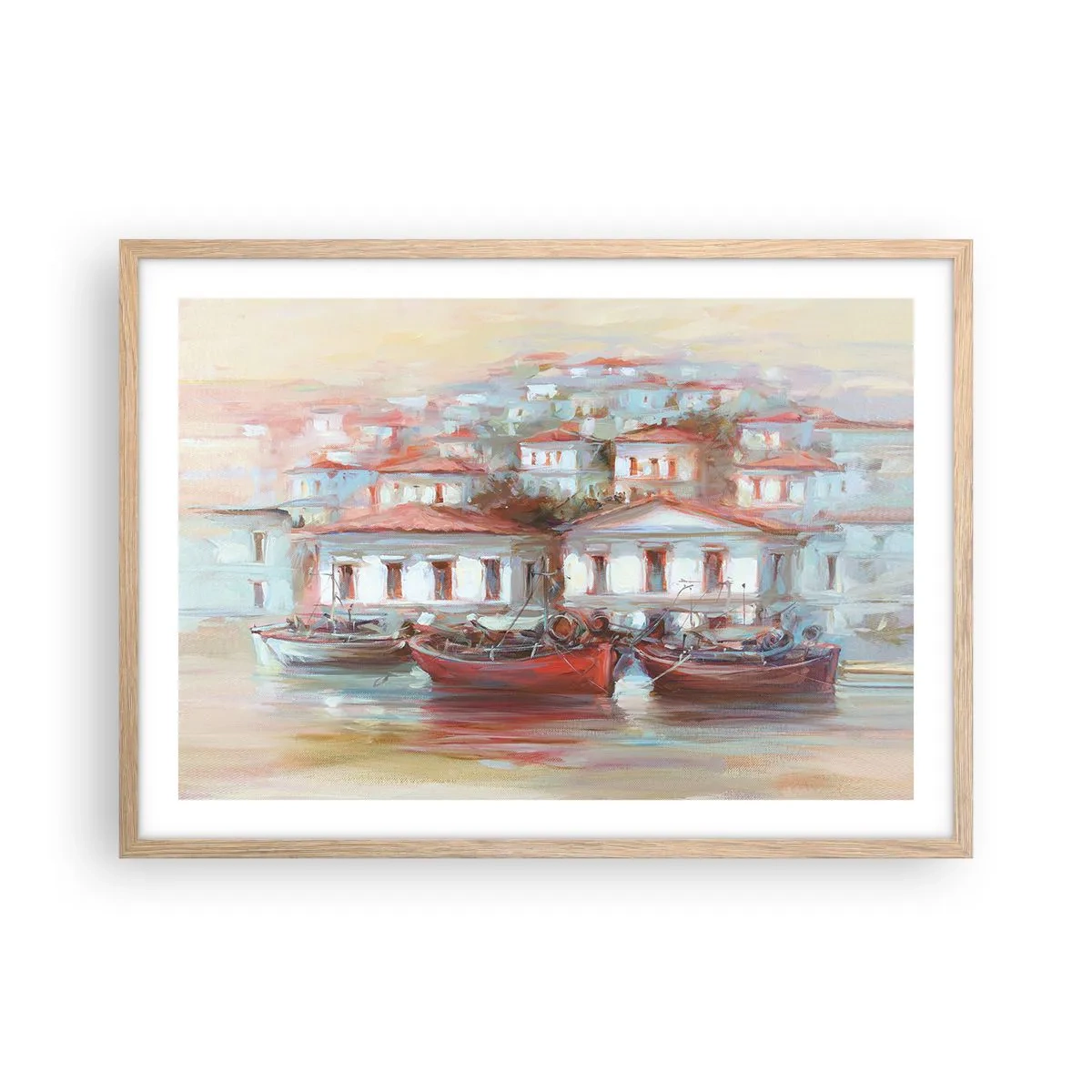 Poszter világos tölgy keretben - Boldog kisváros - 70x50 cm