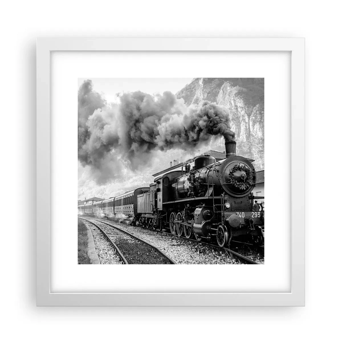 Poszter fekete keretben - Indulását a mozdony várja… - 30x30 cm