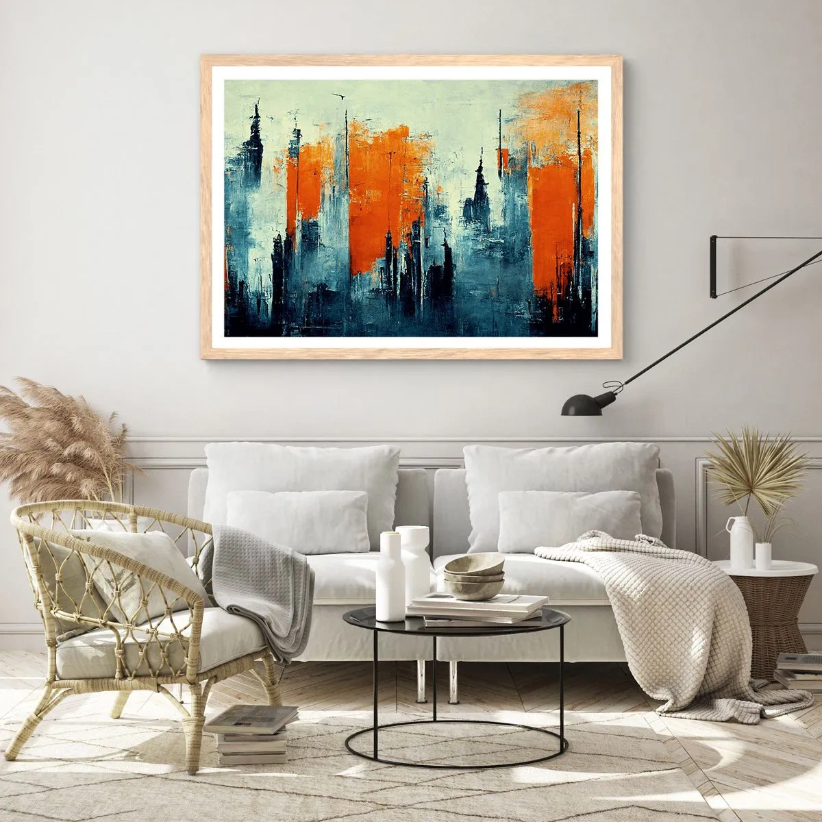 Poszter világos tölgy keretben - Kortárs tájkép - 70x50 cm