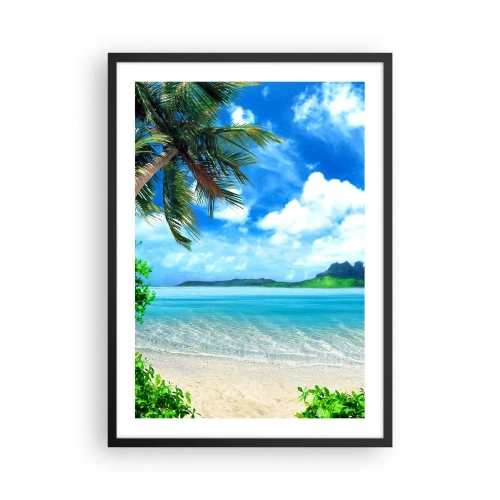Poszter fehér keretben - Trópusi tengerpart pálmafákkal és azúrkék tengerrel - 50x70cm - A trópusi azúrkék - Modern fali dekoráció nappalihoz és hálószobához ARTTOR