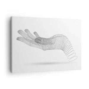 Vászonkép - Egy minimalista illusztráció egy fehér alapon fekete pöttyökkel díszített kézről. - 70x50cm - Rugalmas kéz - Modern fali dekoráció nappalihoz és hálószobához ARTTOR