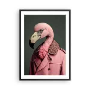 Poszter fehér keretben - Egy stílusos flamingó elegáns kabátban - 50x70cm - Egy igazi úriember - Modern fali dekoráció nappalihoz és hálószobához ARTTOR