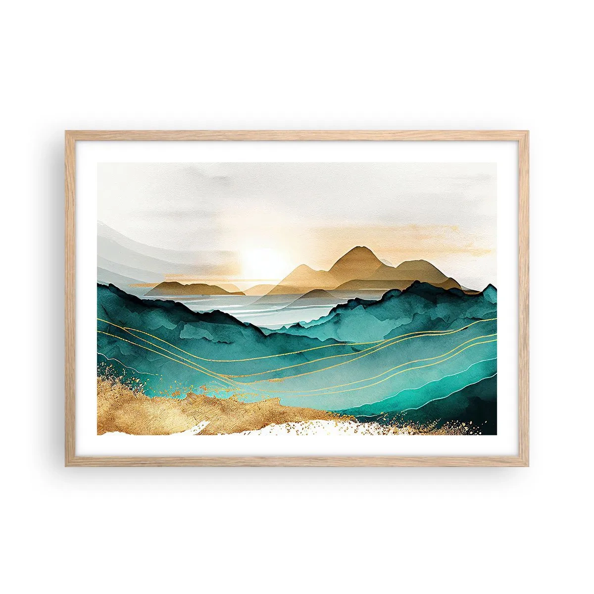 Poszter világos tölgy keretben - Az absztrakció határán - tájkép - 70x50 cm