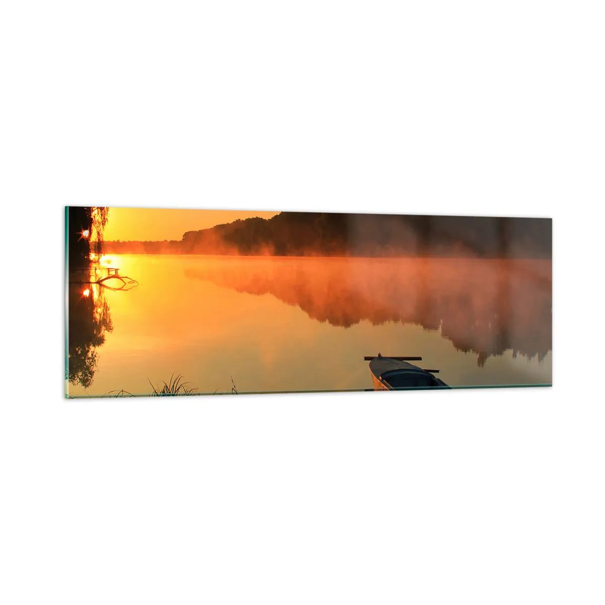 Üveg kép - Napkelte a víz felett, mint egy tükör - 90x30 cm