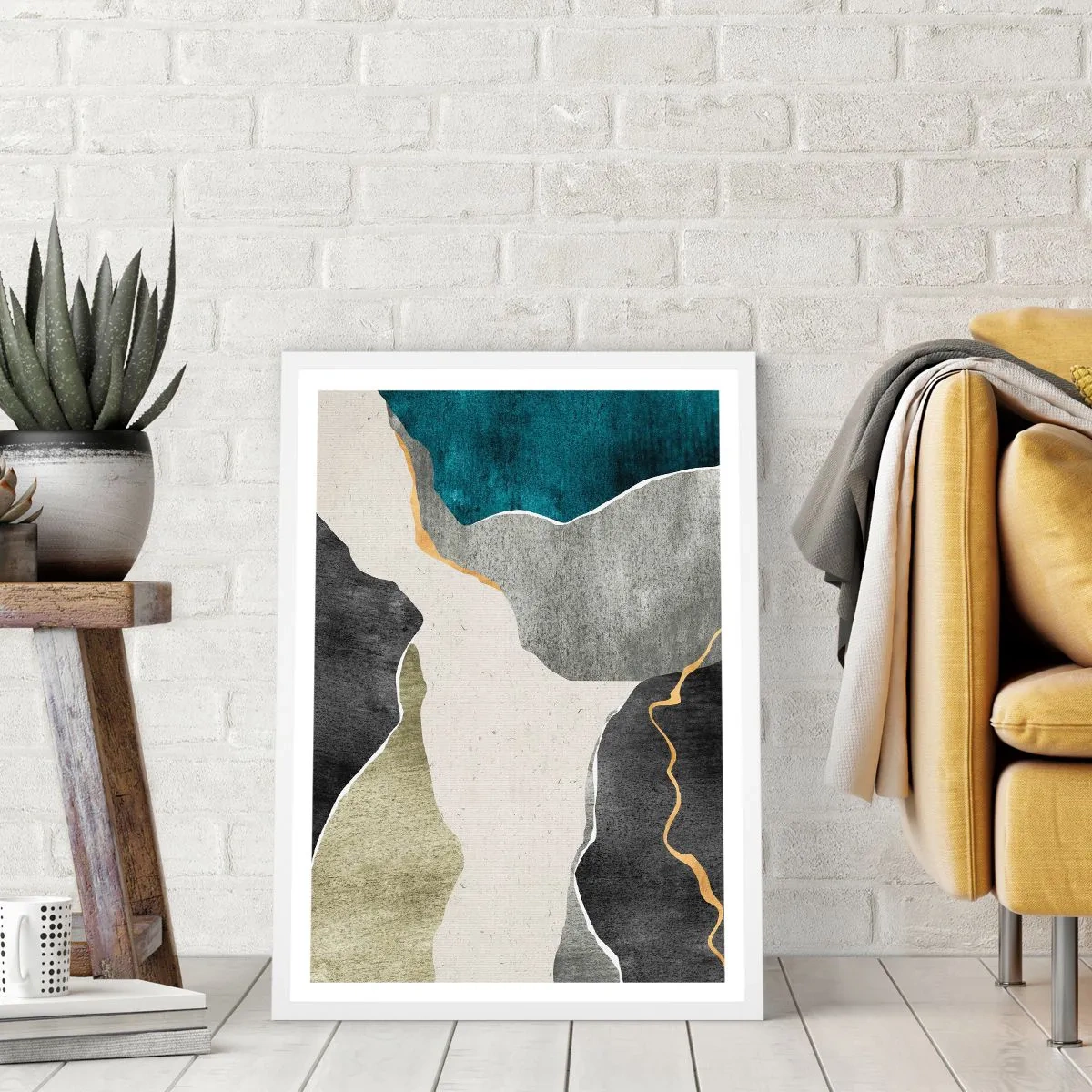 Poszter fekete keretben - Mozaik kompozíció aranyszállal - 61x91 cm