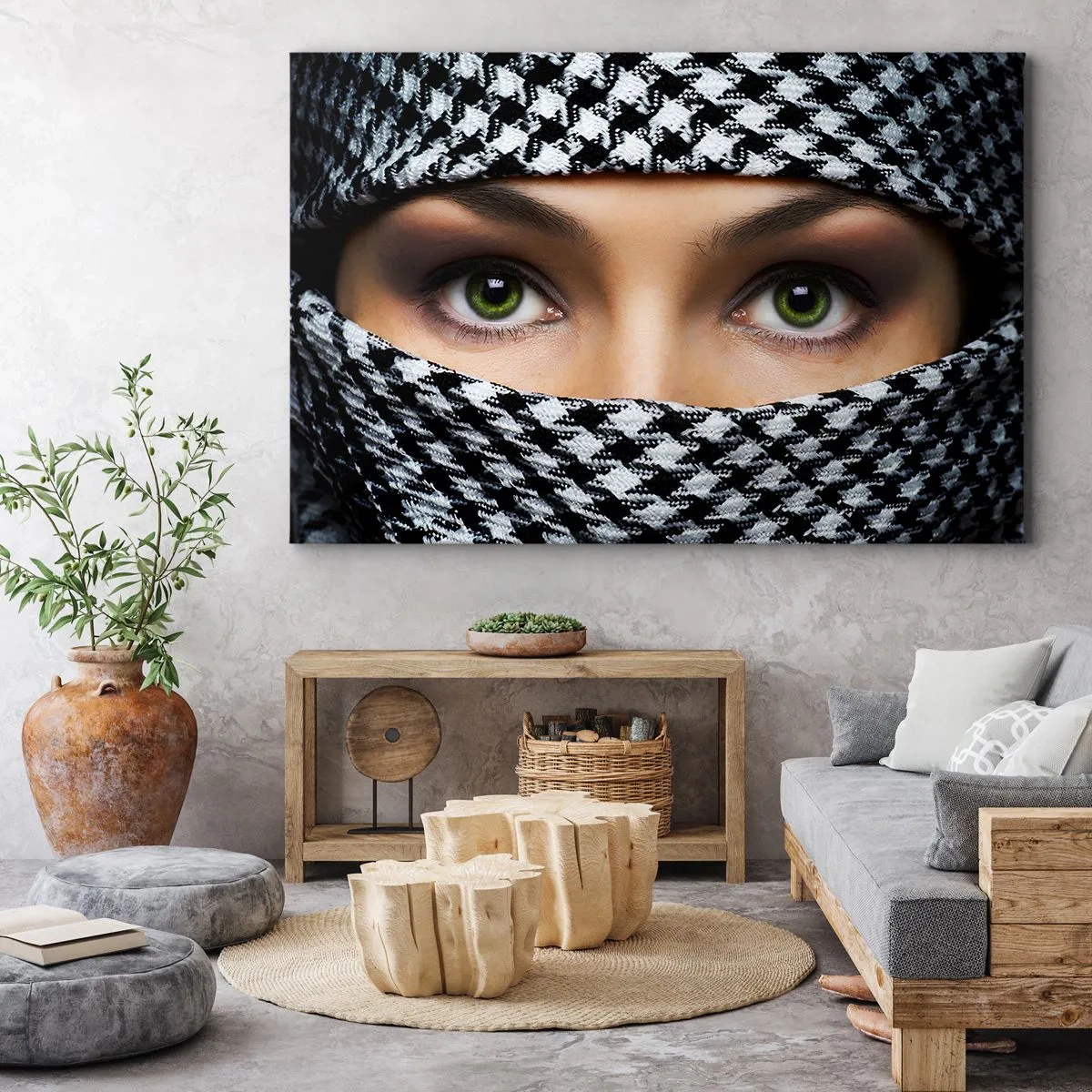 Vászonkép - Egy fátyolos zöld szemű szépség portréja - 120x80 cm