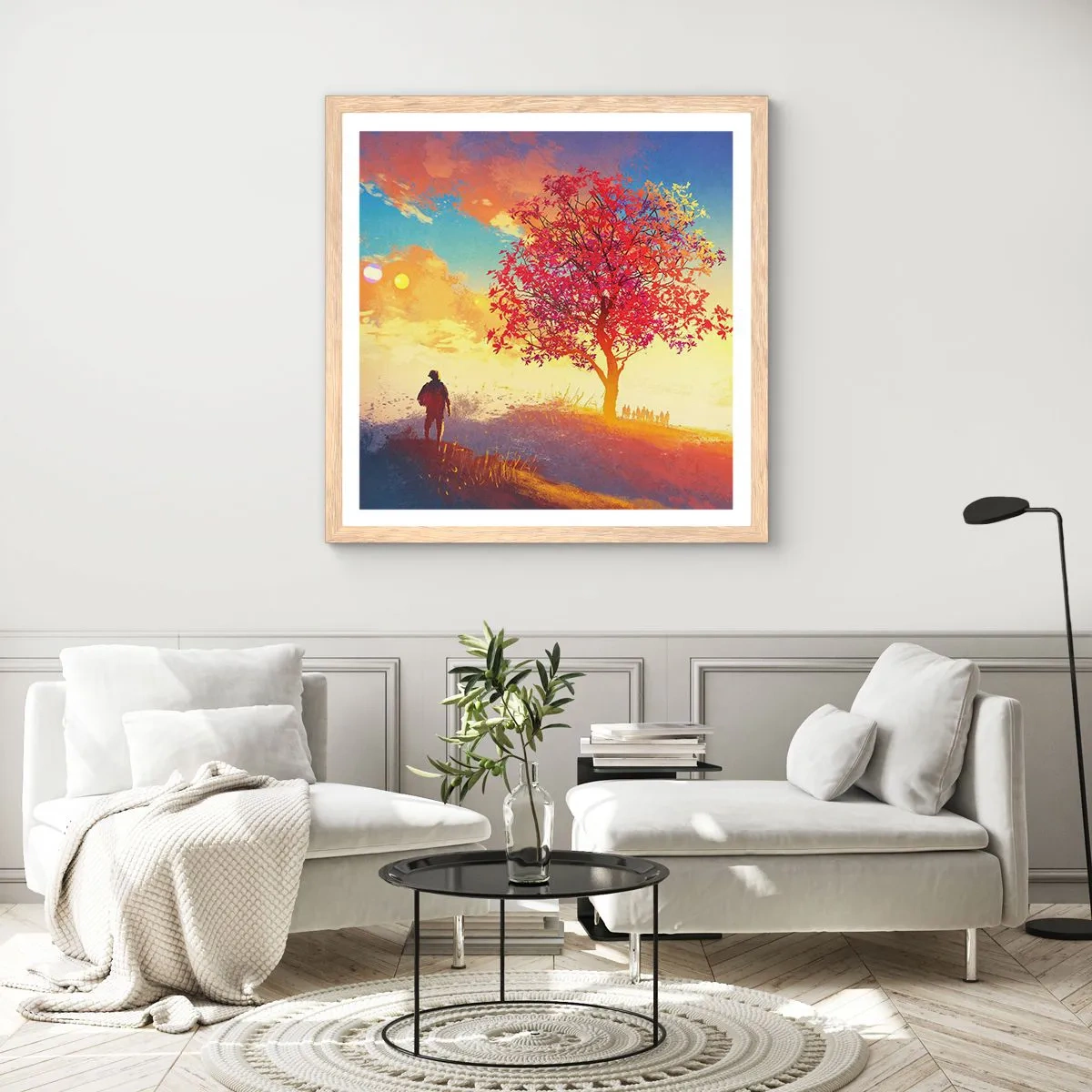 Poszter világos tölgy keretben - Zarándok a célállomáson - 50x50 cm