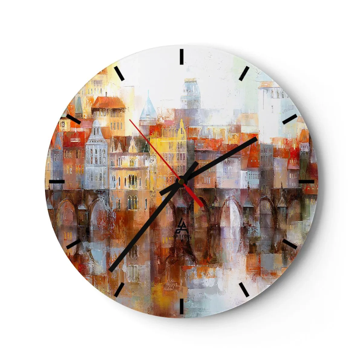Falióra, Óra - Egy festői város egy híddal és a vízben tükröződő tükörképével - 30x30cm - A híd alatt is gyönyörű - Modern fali dekoráció nappalihoz, konyhához és hálószobához ARTTOR