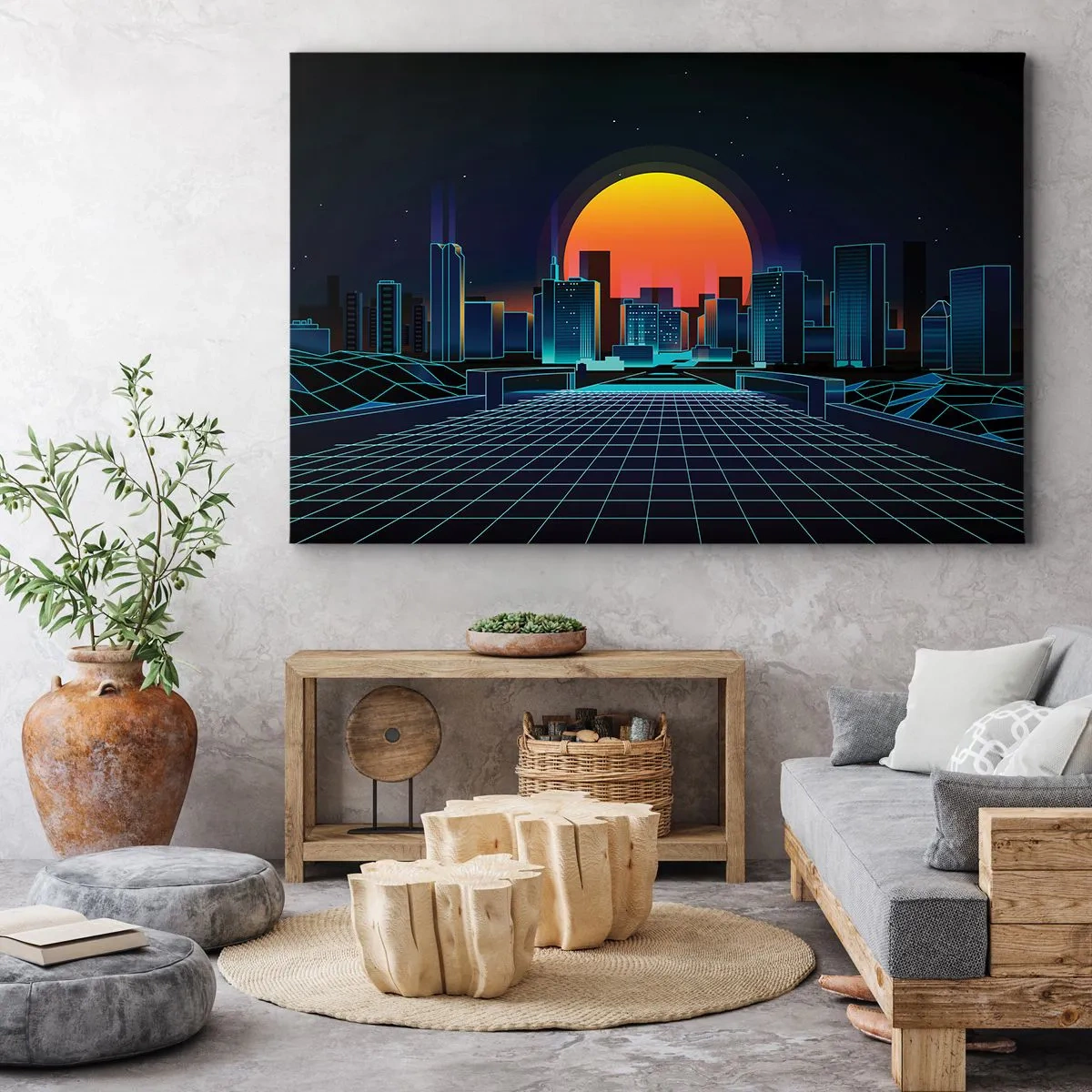 Vászonkép - Futurisztikus neon stílusú városkép - 70x50cm - Még mindig a valóságba akarsz menni? - Modern fali dekoráció nappalihoz és hálószobához ARTTOR