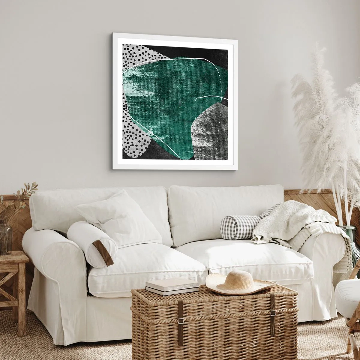 Poszter fekete keretben - Színes absztrakció aranypehellyel - 50x50 cm