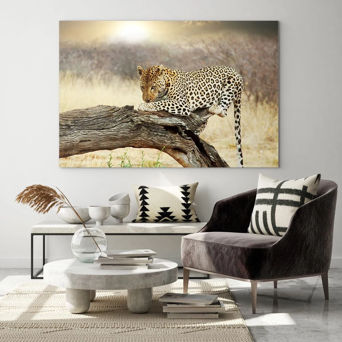 Üveg kép - Egy leopárd pihen egy faágon - 70x50cm - A magam útjait járom - Modern fali dekoráció nappalihoz és hálószobához ARTTOR