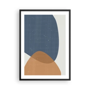 Poszter fehér keretben - Geometria kék és bézs árnyalatokban - 50x70cm - Oválisok és hatások - Modern fali dekoráció nappalihoz és hálószobához ARTTOR