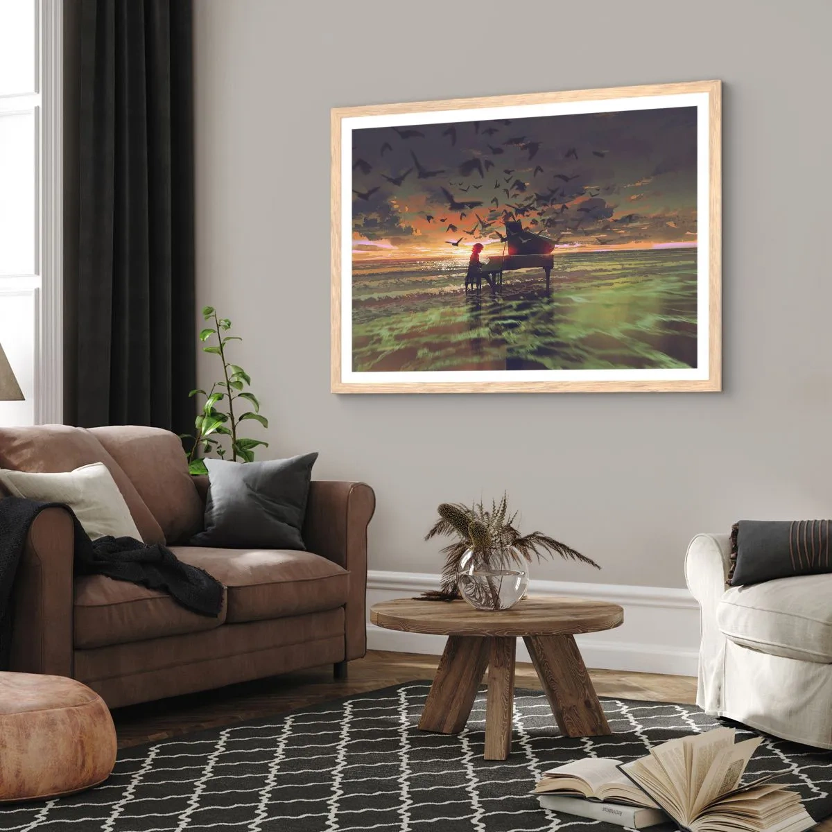 Poszter világos tölgy keretben - Koncert zongorára és a hullámokra - 40x30 cm