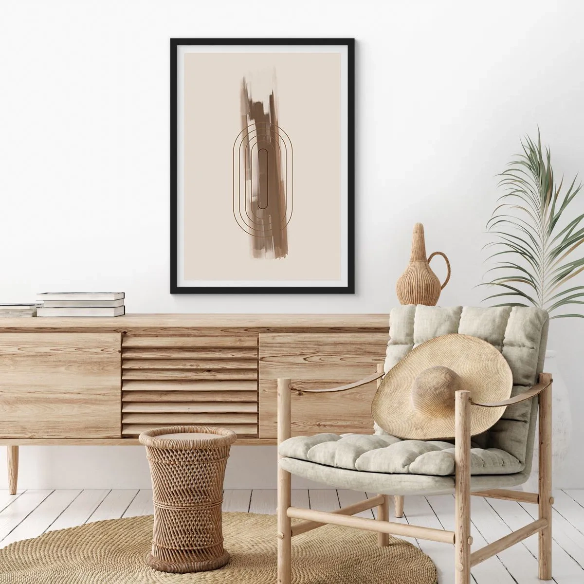 Poszter fehér keretben - Geometriai forma barna és bézs árnyalatokban - 50x70cm - Szürke fuvallat - Modern fali dekoráció nappalihoz és hálószobához ARTTOR