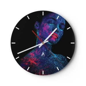 Falióra, Óra - Portré egy nőről fluoreszkáló arcfestéssel - 30x30cm - A csillagporban - Modern fali dekoráció nappalihoz, konyhához és hálószobához ARTTOR