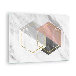 Üveg kép - Arany geometriai alakzatok márvány alapon - 70x50cm - Lánc kompozíciója - Modern fali dekoráció nappalihoz és hálószobához ARTTOR