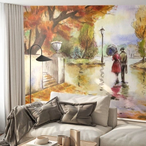 Fotótapéta Premium Sand - Romantikus ősz a parkban - Város, Emberek, Szerelmes pár - 150x105 cm