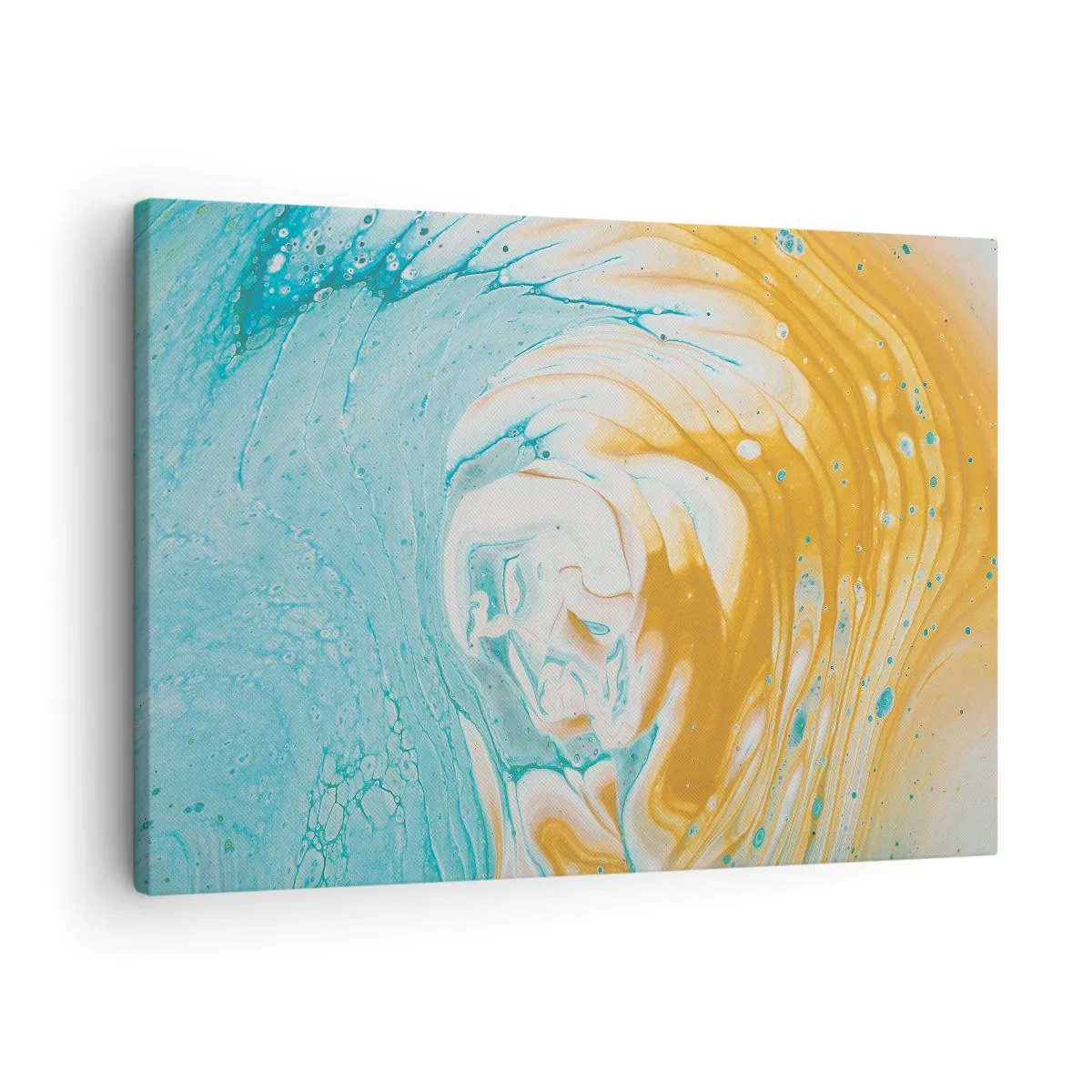 Vászonkép - Absztrakt hullámok kék és arany árnyalatokban, vásznon - 70x50cm - Pasztell örvény - Modern fali dekoráció nappalihoz és hálószobához ARTTOR